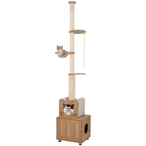 Gymax Plancher jusqu'à l'arbre de chat plafond pour les chats intérieurs 101'-108.5'' Hauteur réglable Tour de chat haut