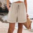 thumbnail image 2 of Timegard Wide Leg Shorts for Women Cotton Linen Elastic High Waisted Drawstring Loose Shorts with Pockets, 2 of 7