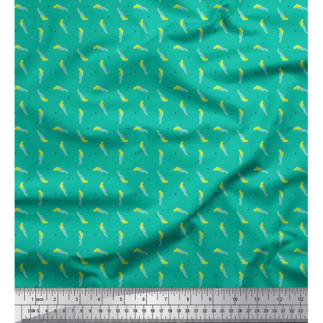 Soimoi Rayon Fabric Dot & Parrot Bird Print Sewing Fabric Yard 56 Inch Wide