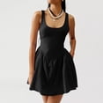 thumbnail image 1 of Liquidation! Mode pour Femmes, Robe d'Été Décontractée pour Femmes avec Poches, Couleur Unie, Mini-Robe à Col en V, Noir, m, 1 of 9