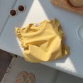 thumbnail image 3 of LUOGENLI T Shirt for Girls Girls Ruffle Sleeve T Shirt Solid Color Vest Girls Basic Short Sleeve Shirts for Girls Midi Length Yellow 9-10 Years, 3 of 3