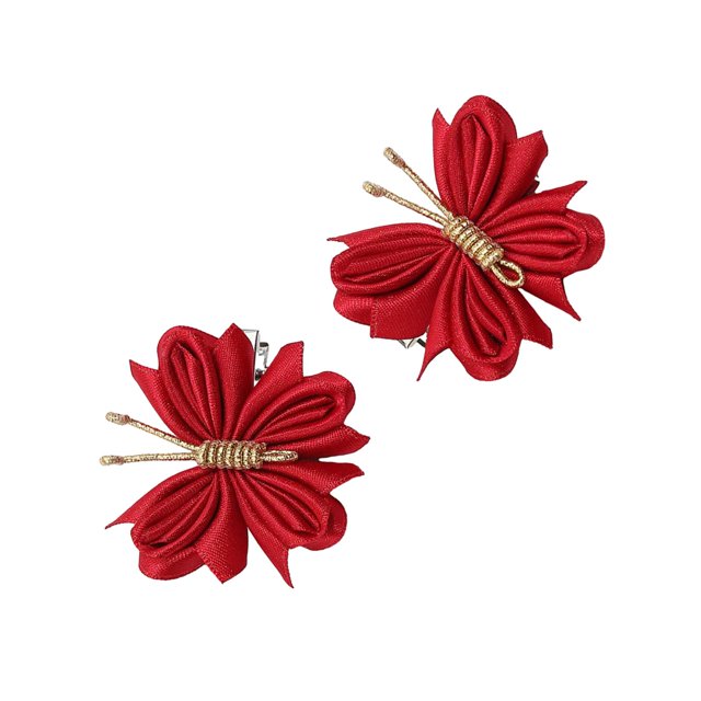2 Pcs Pinces à Cheveux Papillon Cheveux Bouclés Accessoires de Coiffure Mignons Fil d'Or Rouge