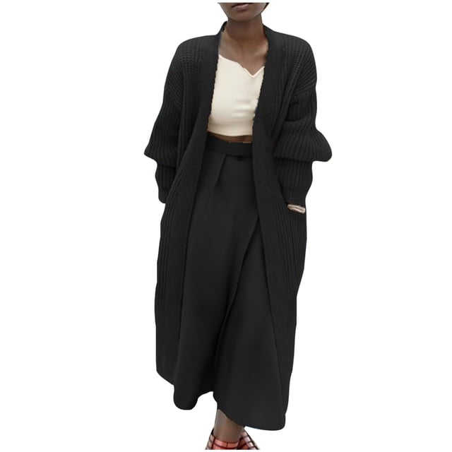 Yuyuzo Cardigan Sweaters for Women Long Sleeve Open Front Knit Solid Color Mid-Long Sweater Fall Winter Cardigan