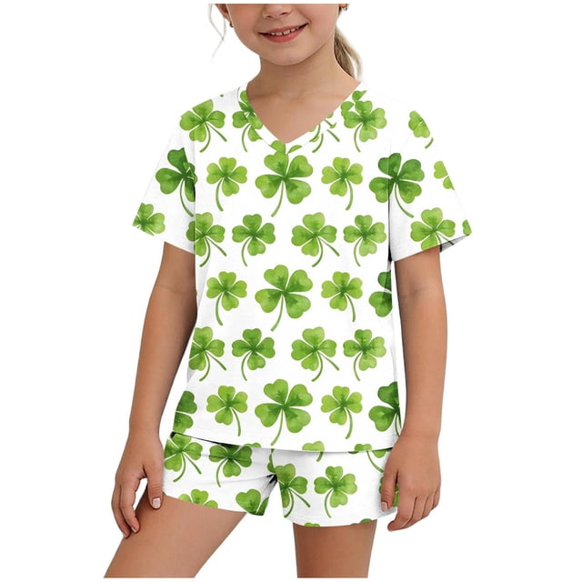 Ensemble de Chemisiers à Manches Longues à Col en V Imprimés pour la Saint-Patrick pour Femmes avec Poche