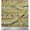 thumbnail image 1 of Soimoi Green Modal Satin Fabric Penguin & Stripe Animal Print Sewing Fabric BTY 42 Inch Wide, 1 of 3