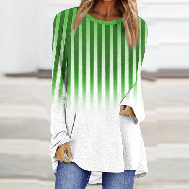 Styesk Chemises à Manches Longues pour Femmes Grande Taille Chemise Rayée Tendance Col Rond Ample Tunique Décontractée Dégradé Douce Légère