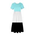thumbnail image 3 of Tumotour Robe d'Été pour Femmes, Imprimée, Ample, Décontractée, à Manches Courtes, Col Ras du Cou, Ligne A, Évasée, Fluide, à Étages, Chemise, Maxi, Plage, Longue, 2025, Tenues Tendance avec Poches, 3 of 4
