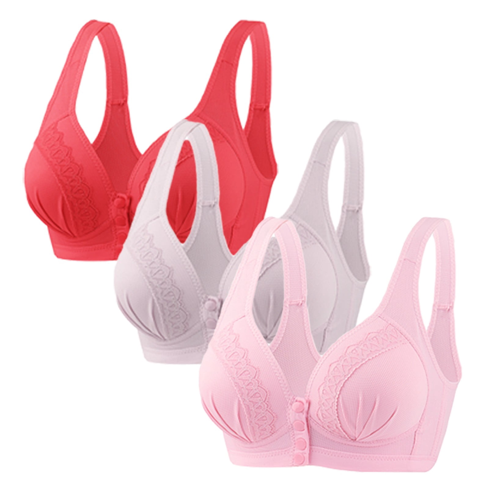 Timegard 3pc Wireless Bras for Women Front Closure Full Support Wide Strap Comfort Breathable Everyday Bra