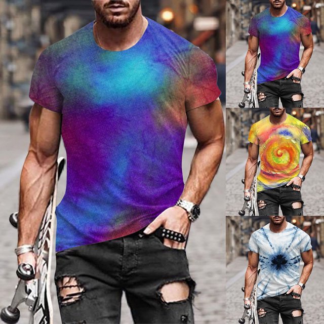 UVEASISHA T-Shirts Teinture sur Nœuds Grande Taille pour Hommes à Manches Courtes Col Ras du Cou T-Shirt Muscle T-Shirts Ajustés pour Hommes Décontractés Culturisme Gym T-Shirts Graphiques Soldes Aujourd'hui