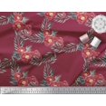 thumbnail image 3 of Soimoi Tissu Crêpe polyester Rouge Feuilles & Pivoines Imprimé Floral 1 Yard 42 Pouces de Large, 3 of 3