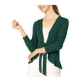thumbnail image 1 of INSPIRE CHIC Women's Tie Front Long Sleeve Ruffled Hem Open Front Knit Cardigan S Green, 1 of 8