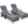 thumbnail image 1 of Costway Lot de 2 Chaises Longues Inclinables en Rotin avec Coussins pour Patio, Mobilier Réglable avec Roues, 1 of 3