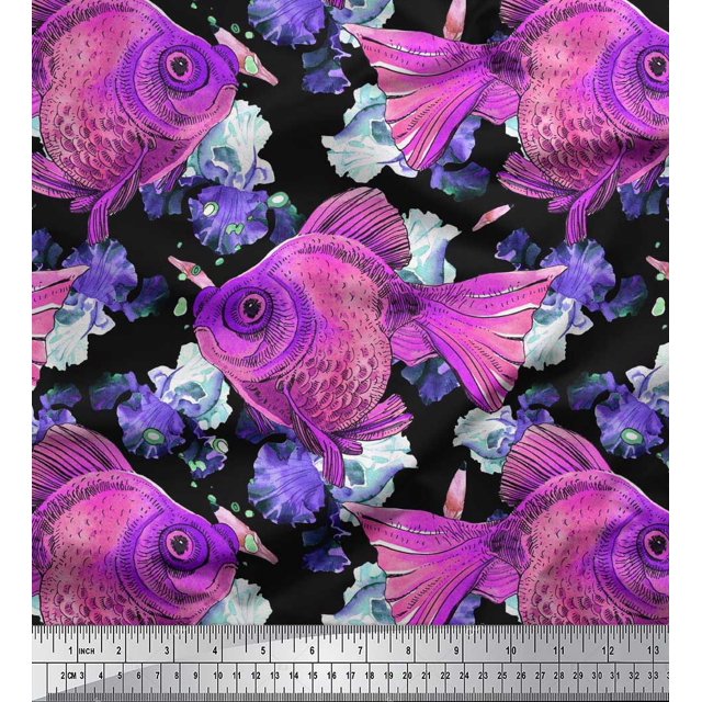 Soimoi Rayon Fabric Fish Ocean Print Fabric by Yard 42 Inch Wide