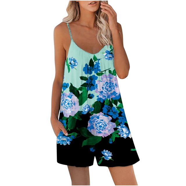 Combinaison Courte d'Été pour Femmes à Col en V, Mode, Coupe Décontractée, Bretelles Spaghetti, Short, Combinaisons Courtes, Combinaisons pour Femmes