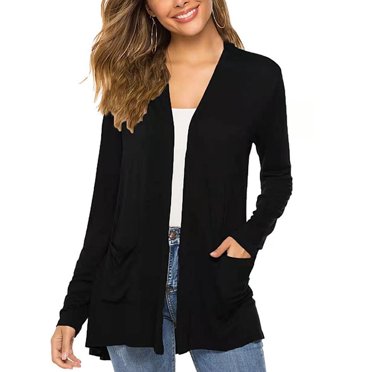 SAYOO Veste pour Femme Cardigan Tricoté Boléro Ouvert Tricot Décontracté Ample Chandail Veste avec Poches Hauts, Chandail Décontracté à Manches Longues pour Femme Ample Tenue Décontractée à la Maison Veste Simple Cardigan Veste