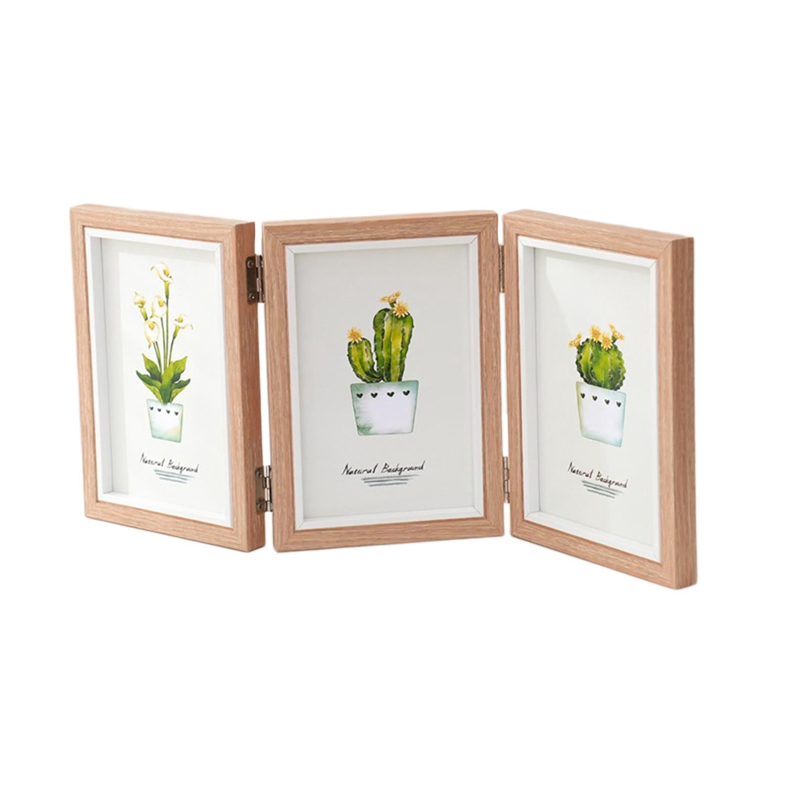 Lipstore Hinged Photo Frame Wood Rectangle Picture Frame 4x6 for Bedroom Desk Desktop Brown Triple Fold
