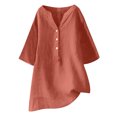 thumbnail image 1 of AherBiu Plus Size Tops for Women Cotton Linen Half Button Notch V Neck Oversized Summer Tops Shirt Blouse, 1 of 3