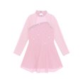 thumbnail image 3 of Sxiwei Kids Girls Long Sleeve Mesh Splice Figure Skating Dress with Rhinestone Keyhole Back Gymnastic Pink 10, 3 of 5