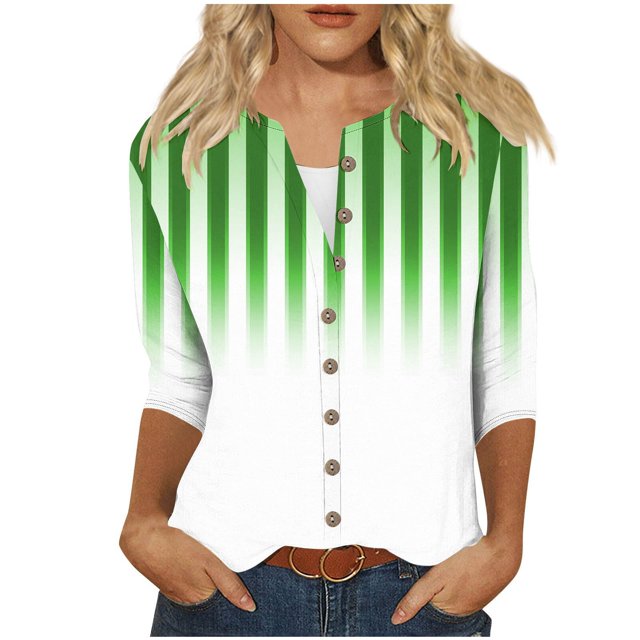 cfhntfmh 3/4 Length Sleeve Womens Tops Fashion V Neck Loose Printed Cardigans Lounge Buttons down Blouses