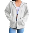 thumbnail image 4 of Veste à Capuche Zippée en Mélange de Coton Uni pour Femme, Haut Ample Simple Beige G, 4 of 7