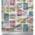 thumbnail image 1 of Soimoi Green Rayon Fabric Floral & Insect Patchwork Print Fabric by The Yard 56 Inch Wide, 1 of 3