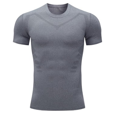Hontri T-Shirts pour Hommes Graphiques T-Shirts de Compression pour Hommes Couche de Base à Manches Courtes sous-Vêtement Athlétique Équipement d'Entraînement T-Shirt Gris TG