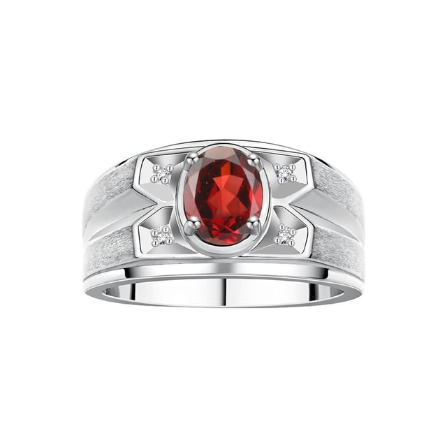 RYLOS Men's Rings Sterling Silver Rings Classic Designer Style 8X6MM Oval Gemstone & Diamond Ring Garnet January Birthstone Rings For Men, Size 11