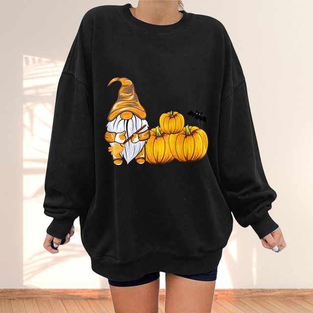 2023 Chandail en Molleton de Mode pour Femmes 50 % de Rabais Liquidation Mode Automne Hiver Halloween Nain Citrouille Imprimé Décontracté Sport Col Rond Survêtements Manches Longues