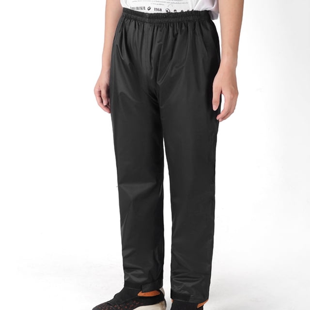 Ediodpoh Mens Rain Pants Single Pants Riding Thickened Rainproof Double Layer Breathable Black XL. Solid black men's cargo pants with elastic waistband, designed for riding, casual wear, and rain protection. Made with durable, breathable materials suitable for all seasons.