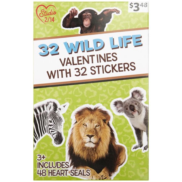 Wildlife Valentines Cards, 32 Count, Classroom Exchange Cards