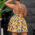 thumbnail image 3 of Robe Imprimée pour Femmes Funky Col Licou Sans Manches à Bretelles Découpe Dos Nu Boîte de Nuit Fête Mini Robe, 3 of 4