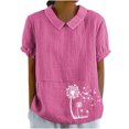 thumbnail image 2 of Jsaierl Chemises en Lin d'Été pour Femmes Imprimé Pissenlit Col à Revers Manches Courtes Blouses Simples Décontractées Polyvalentes, 2 of 4