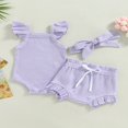 thumbnail image 3 of MesaSe Infant Baby Girl Summer Clothes Ribbed Ruffle Sleeveless Romper Drawstring Bloomer Shorts Headband Outfits Blue 0-3 Months, 3 of 7