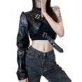 thumbnail image 1 of Faithtur Femmes Style Punk Hauts Courts Cool Manches Longues Simples Cintre de Cou, 1 of 9