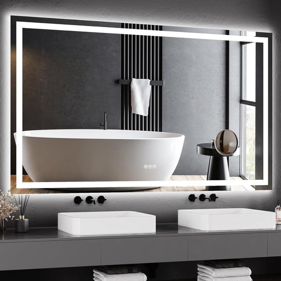 Ourlova 60 in x 36 in LED Bathroom Mirror with Lights Dimmable Anti-Fog Backlit + Front Lit Smart Bathroom Vanity Mirror for Wall Memory Function Shatter-Proof (Horizontal/Vertical)