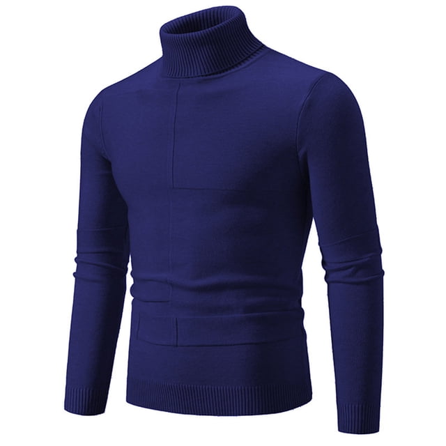 Mrat Fall Sweater Mens Knitted Turtleneck Long Sleeve Turtle Neck Thermal Casual High Neck Sweaters Ribbed Pullover Sweater Knit Sweater Long Sleeve S-77 Navy L