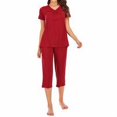 thumbnail image 3 of Maoww Ensemble de Sommeil pour Femmes, Haut à Col en V, Ensemble de Pyjama Décontracté, Pantalon, Pyjama en Modal, Tenue de Nuit, Rouge, M, 3 of 7