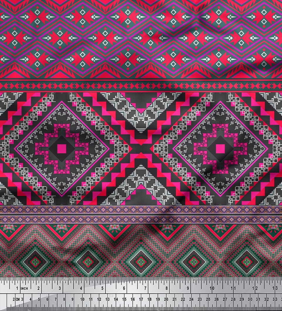 Soimoi Crepe Silk Fabric Geometric Southwestern Decor Fabric Printed Yard 42 Inch Wide
