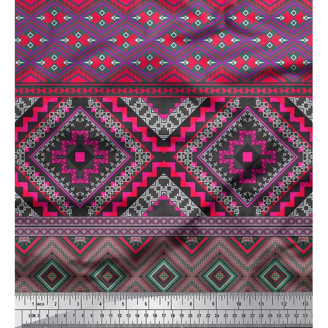 Soimoi Moss Georgette Fabric Geometric Southwestern Print Fabric by the Yard 42 Inch Wide