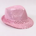 thumbnail image 3 of TiaoBug Women Men Sequin Fedora Hat Disco Hat Jazz Dance Hat Hip-Hop Rapper Stage Performance Pink One Size, 3 of 4
