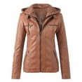 thumbnail image 1 of Veste de Moto Zippée à Col Montant en Cuir Ajusté pour Femmes avec Ceinture, Manteau, Hauts, 1 of 1