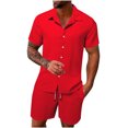 thumbnail image 1 of TIMIFIS Ensembles Courts 2 Pcs pour Hommes Rouges Chemises en Coton et Lin Manches Courtes Shorts de Plage Décontractés Tenues de Yoga d'Été Automne, 1 of 8