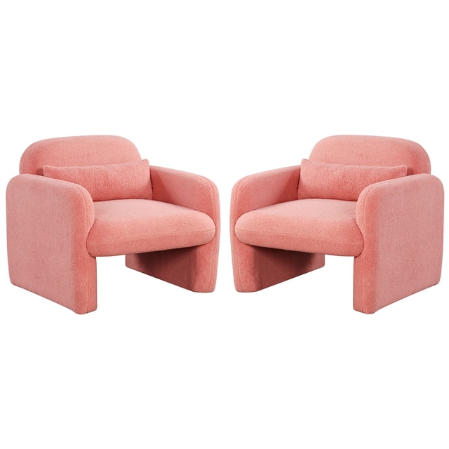Gymax 2PCS Modern Accent Chair Sherpa Fabric Upholstered Armchair w/ Waist Pillow Pink