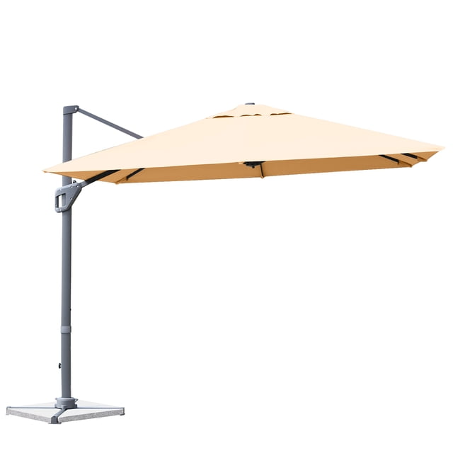 Costway Parasol Déporté de Patio 10 X 10 Pi en Aluminium, Rotation 360°, Inclinaison, Beige