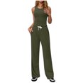 thumbnail image 2 of Woman Solid Color Sleeveless Sets, 2025 New Fashion Round-Neck Sleeveless Tank with Drawstring Long Pants Suits, Loungewear Tracksuits Summer Linen Pant Sets Lady 2 Piece Outfits Green M, 2 of 5