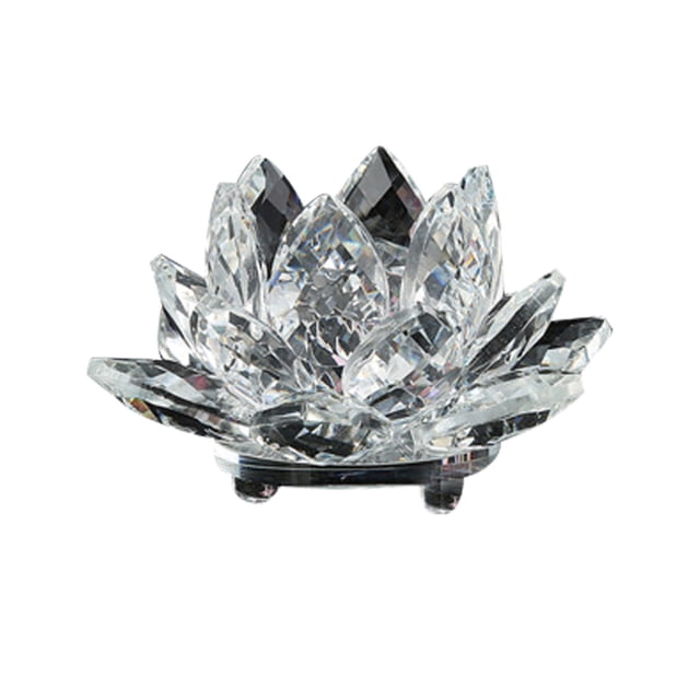 Birdeem Colored Crystal Glass Lotus Candle Tea Lamp Holder Buddhist Candle