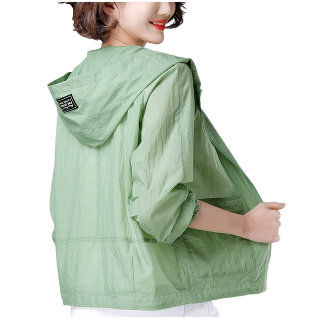 TACILIP Vestes Courtes de Protection Solaire pour Femmes Grande Taille à Fermeture Éclair, Chandail à Capuchon à Manches Longues, Vestes d'Automne, Manteau Décontracté et Tendance, Vestes d'Extérieur avec Poches, Vêtements d'Automne pour Femmes