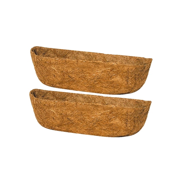 Agiferg 2Pack Hanging Basket Coconuts Fiber Planter Inserts Replacement Liner For Flower Pot. Two half-moon-shaped liners made of natural coconut fiber, designed to retain moisture in flower baskets. Ideal for planter supplies, garden, wedding, and pot decoration.