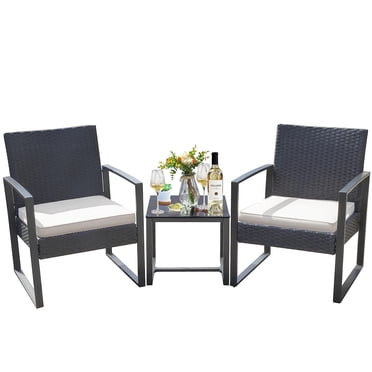 Homall Ensemble de 3 Pcs pour Patio Intérieur, Chaises Bistro en Rotin PE Rembourrées, Ensemble de 2 avec Table, Noir/blanc