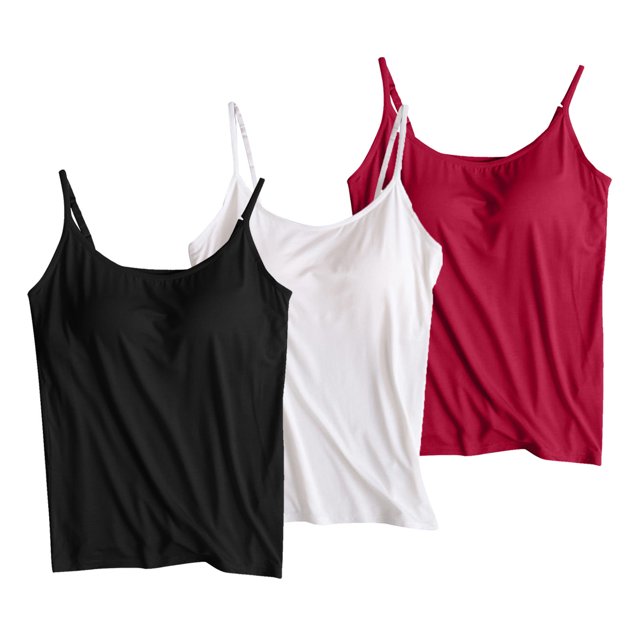 Timegard Womens Tank Tops with Built in Bras Scoop Neck Adjustable Spaghetti Strap Comfy Bottom Camis